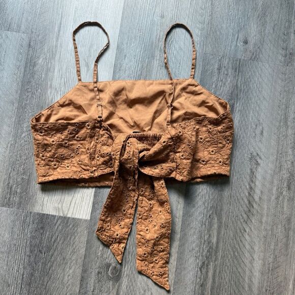 American Eagle Chestnut Eyelet Crop Top Smocked Large Festival Summer - Picture 4 of 7